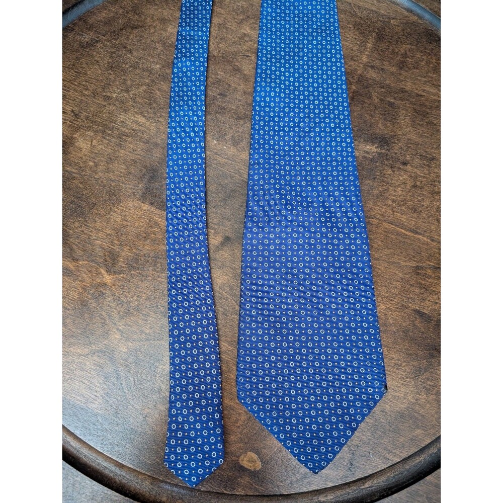 Ralph Lauren 100% Silk Neck Tie Blue Gray Polka Dot Preppy Made In USA Designer